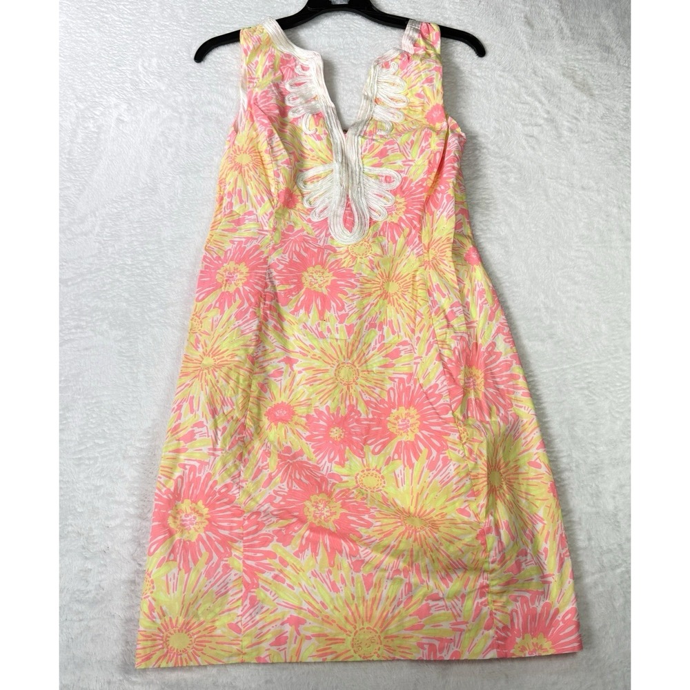 Lilly Pulitzer Janice Shift Dress Womens 2 Pink Yellow Resort Sun Kissed Glow